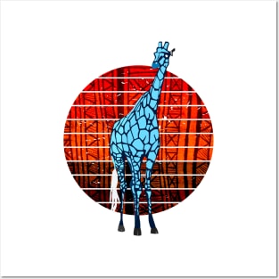 Blue Giraffe and African Sun Posters and Art